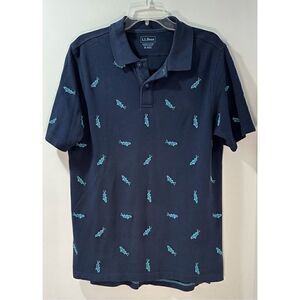 L.L. Bean men’s blue short sleeve polo with turquoise fish size M. #38-0979